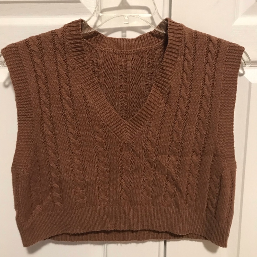 Brown, Short-Sleeved Cardigan.